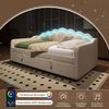 MODFU Polsterbett Daybett Funktionsbett (Hydraulisches Tagesbett mit Stauraum, 90x200cm, LED-Lichtleiste, Wellenkopfteil, Samtbezug, Einzelbett ohne Matratze), ohne Matratze Bild 3