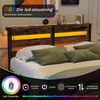 Flieks Doppelbett 120 x 200cm mit LED & USB-Ladestation, Metallbett mit hölzernem Kopfteil & Unterbett-Stauraum, Braun Bild 5