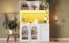 Küchenschrank Hochschrank Vitrinenschrank Buffetschrank mit Verstellbaren Ablagen Esszimmerschrank Sideboard mit LED-Beleuchtung Weiß Bild 4