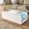 Merax 105 cm Couchtisch mit Stauraum, LED-Stimmungsbeleuchtung, Glasplatte und 2 Schubladen, Weiß Bild 5