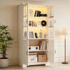 REDOM Vitrine Weißer Vitrinenschrank 80 x 38 x 180 cm mit Glastüren (Packung, 1-St, 5 Ablagen, Kombi aus offenen & geschlossenen Fächern) mit LED, Vielseitiger Hochschrank als Bücherregal & Stauraum Bild 2