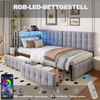 Novelux Polsterbett 90x200 cm mit 2 Schubladen, LED-Beleuchtung & USB/Typ-C – Samt Grau, Multifunktionales Schlafsofa und Gästebett inklusive Lattenrost Bild 3
