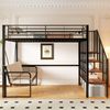 Merax Hochbett, Etagenbett (140 x 200 cm ) Jugendbett, Kinderbett mit stabilem Metallrahmen, Hochbett mit abnehmbarem Polstersofa, Stauraum und Sicherheitstreppe, Schwarz Bild 3