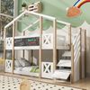 Etagenbett 90x200 cm mit Treppe und Stauraum – Kinderbett im Baumhaus-Design aus Kiefer-Massivholz, Weiß/Natur Bild 3