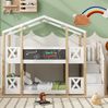 Etagenbett 90x200 cm mit Treppe und Stauraum – Kinderbett im Baumhaus-Design aus Kiefer-Massivholz, Weiß/Natur Bild 2