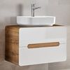 Badezimmermöbel Set in Hochglanz weiß mit Wotan Eiche Nb. LUTON-56 mit LED-Spiegelschrank, B/H/T ca. 130/200/46 cm Bild 2