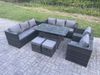Fimous Outdoor Gartenmöbel Set Terrassen Rattan Rechteckiger Esstisch mit 2 Sesseln 2 kleine Fußhockern 10 Sitzer Dunkelgrau gemischt Bild 2