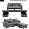 Merax Multifunktionale Ecksofa U-Form-Dreisitzer Polster-Sofa mit Staufunktion – Inklusive Schubladen + Hocker mit Staufach, modular zerlegbares Sofa-Set mit Schlaffunktion, Cord-Stoff, Grau Bild 4