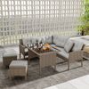 Merax Einfacher 7-Sitzer-Esstisch, Sofa und Hocker, Stahlkonstruktion, UV-beständiges PE-Rattan, abnehmbare und waschbare Kissen, Khaki Bild 3