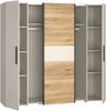 Forte KALIXTUS Kleiderschrank 200, moderner Dreh-/Schwebetürenschrank, 4-türig, geräumig, Holzwerkstoff, Eiche Holzdekor / Kaschmir Beige, 200,1 cm breit x 190,5 cm hoch x 61,2 cm tief Bild 5