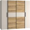 Forte KALIXTUS Kleiderschrank 200, moderner Dreh-/Schwebetürenschrank, 4-türig, geräumig, Holzwerkstoff, Eiche Holzdekor / Kaschmir Beige, 200,1 cm breit x 190,5 cm hoch x 61,2 cm tief Bild 3