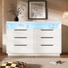 Sideboard 120 x 40 x 85 cm mit 6 Schubladen und LED-Beleuchtung – weiße Kommode mit offenem Fach in Marmoroptik Bild 3