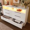 Sideboard 120 x 40 x 85 cm mit 6 Schubladen und LED-Beleuchtung – weiße Kommode mit offenem Fach in Marmoroptik Bild 2