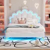 Prinzessinbett mit LED-Beleuchtung, 140x200 cm, höhenverstellbarer Kopfteil, Mädchenbett, Polsterbett für Mädchen, Doppelbett, Kunstleder Bild 4