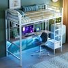 Hochbett mit Schreibtisch, LED-Beleuchtung, USB Anschlüssen, Rausfallschutz, Steckdosen und Regal, 90x200 cm, Metallbett, Jugendbett Bild 3