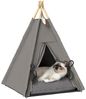 PawHut Tierbett mit abnehmbar und waschbar Kissen, rutschfestem Boden, Spielball, Oxfordstoff, für Katzen unter 5kg, Mini Hunde, 60 x 60 x 76 cm, Grau Bild 2