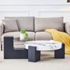 Rundes Beistelltisch-Set H 44 x T 123 x B 61 cm, MDF und Glas, zerlegbar, Marmor-Optik Bild 2