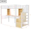 Merax Hochbett Kinderbett 90×200 cm, Jugendbett, Einzelbett mit Ablage, Schreibtisch, Steckdose und LED-Beleuchtung, Integrierter Stauraumtreppe (links/rechts montierbar), Weiß Bild 4