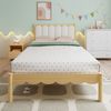 Merax Kinder Polsterbett, 90x200cm Einzelbett, Gepolstertes PU-Kopfteil, elegantes Wellendesign, stabiler Lattenrost, Massivholzrahmen, Beige Bild 2