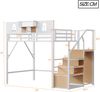 Hochbett 140x200 cm aus Metall und MDF mit Sicherheitsleiter, Ablagefläche und offenem Stauraum, ohne Matratze Bild 5