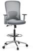 hjh OFFICE Counterstuhl Ergonomisch Top Work 44 W – Hoher Verstellbarer Arbeitsstuhl aus Netzstoff, Höhenverstellbare Armlehnen, Lendenwirbelstütze & Fußring, Grau Bild 5