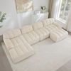 4-Sitzer Wohnlandschaft H 79 x T 366 x B 165 cm aus granuliertem Fleece, modular erweiterbar, in Beige-Weiß Bild 3