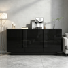 Merax 160cm Sideboard, Kommode, Wohnzimmerschrank, mit 3 Türen, Hochglanz-Aufbewahrung, 6 Ablagefächern und viel Stauraum. Breiter Schrank, Schwarz Bild 3
