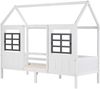 Hausbett 207×97×174 cm – Einzel-/Tagesbett mit 2 Schubladen und Doppelfenster, Massivholz (Kiefer+MDF), Weiß, stabile Konstruktion Bild 3