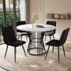 Essgruppe 5 Teilig Rundtisch 100 cm Marmor Optik mit 4 Samtstühlen Metallgestell Küchentisch Set Esszimmer Schwarz & Weiß Bild 2