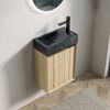 Badezimmer-Waschtisch mit Unterbauwaschbecken aus Schwarzem Marmor mit Steinmuster,Sperrholzschränke mit Streifen eine Tür Vormontiert,Weiße Eiche Holzmaserung Farbe,40 cm Bild 2