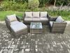 Fimous Rattan Gartenmöbel Set Patio Outdoor Lounge Sofa Set mit 2 Sesseln Quadratischer Couchtisch Großer Fußhocker Dunkelgrau Gemischt Bild 2