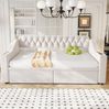 Schlafsofa, Samt mit USB-Anschluss & Stauraum, 90x190 cm, Beige, ohne Matratze Bild 5