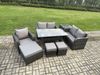 Fimous 8 Sitzer Rattan Garten Sofa Set Gartenmöbel Langer Rechteckiger Esstisch mit Sesseln 3 Fußhockern Beistelltisch Dunkelgrau gemischt Bild 2