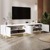 Moderner weißer TV-Schrank mit Holzmaserung – 175 cm – Minimalistisches Kurvendesign – Ausreichender Stauraum & Kabelmanagement Bild 4
