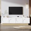 Moderner weißer TV-Schrank mit Holzmaserung – 175 cm – Minimalistisches Kurvendesign – Ausreichender Stauraum & Kabelmanagement Bild 2
