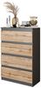 Furnica Kommode GABRIEL 4 Schubladen - Anthrazit Grau / Wotan Eiche H92cm B60cm T33cm Bild 3