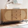Sideboard 140 x 80 x 40 cm Kommode Eiche-Dekor mit Rattan Geflecht Modern, Hoher Kommodenschrank, Standschrank mit 2 Türen und 3 Schubladen, Anrichte Wohnzimmer Bild 2