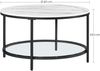 Vasagle Couchtisch mit Glasplatte, Holz / Stahl, Marmorweiß-Tintenschwarz, Ø 80x46 cm Bild 5