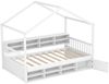 Hausbett 200 x 90 cm Kinderbett in Hausform mit Rausfallschutz & Lattenrost mit 14 Fächern Weiß Bild 2
