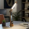 LED Tischleuchte, Touchdimmer, Uhr, Datum, braun, H 31,4 cm Bild 3