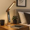 LED Tischleuchte, Touchdimmer, Uhr, Datum, braun, H 31,4 cm Bild 2