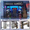 Hochbett mit RGB LED-Streifen, Schreibtisch, Lattenrost, Treppe und Regal, Kinderbett mit Rausfallschutz, Metallbett, 90x200cm Bild 5