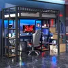 Hochbett mit RGB LED-Streifen, Schreibtisch, Lattenrost, Treppe und Regal, Kinderbett mit Rausfallschutz, Metallbett, 90x200cm Bild 3