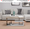 MIADOMODO® Couchtisch - 90x50 cm, mit Stauraum, Modern, Eckig, Asymmetrisch, Leicht, Lang, Niedrig, Weiß mit Eichenoptik - Wohnzimmertisch, Sofatisch, Kaffeetisch, Beistelltisch Bild 3