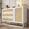 Landhaus Kommode 120 cm mit Rattanfront, 3 Schubladen & Tür, Sideboard Weiß, Stauraumschrank mit Metallgestell Bild 3
