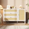 Landhaus Kommode 120 cm mit Rattanfront, 3 Schubladen & Tür, Sideboard Weiß, Stauraumschrank mit Metallgestell Bild 2