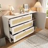 Landhaus Kommode 120 cm mit Rattanfront, 3 Schubladen & Tür, Sideboard Weiß, Stauraumschrank mit Metallgestell Bild 4