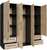 Forte MOKKARIS Kleiderschrank 200 210, moderner Drehtürenschrank, 4-türig, 4 Schubladen, Holzwerkstoff, Artisan Eiche Holzdekor mit Schwarz, 205,9 cm breit x 200,1 cm hoch x 58,8 cm tief Bild 5