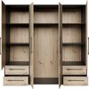 Forte MOKKARIS Kleiderschrank 200 210, moderner Drehtürenschrank, 4-türig, 4 Schubladen, Holzwerkstoff, Artisan Eiche Holzdekor mit Schwarz, 205,9 cm breit x 200,1 cm hoch x 58,8 cm tief Bild 4