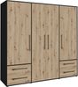 Forte MOKKARIS Kleiderschrank 200 210, moderner Drehtürenschrank, 4-türig, 4 Schubladen, Holzwerkstoff, Artisan Eiche Holzdekor mit Schwarz, 205,9 cm breit x 200,1 cm hoch x 58,8 cm tief Bild 3